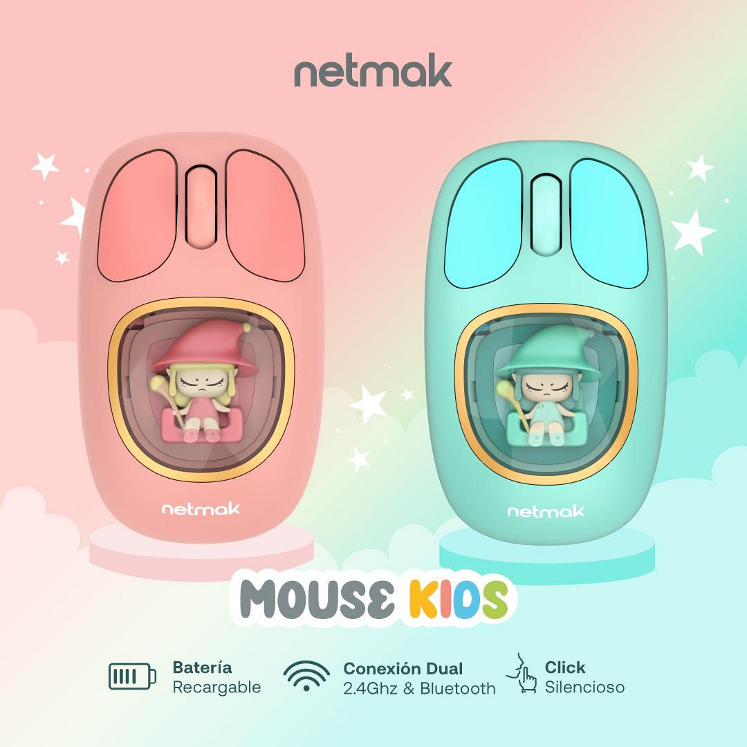 Mouse Inalambrico Kids Recargable Celeste 01 Netmak - Imagen 5