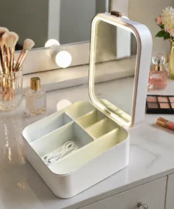 Organizador De Maquillaje Y Espejo Con Led 3 tonos Recargable 91090 - Imagen 2