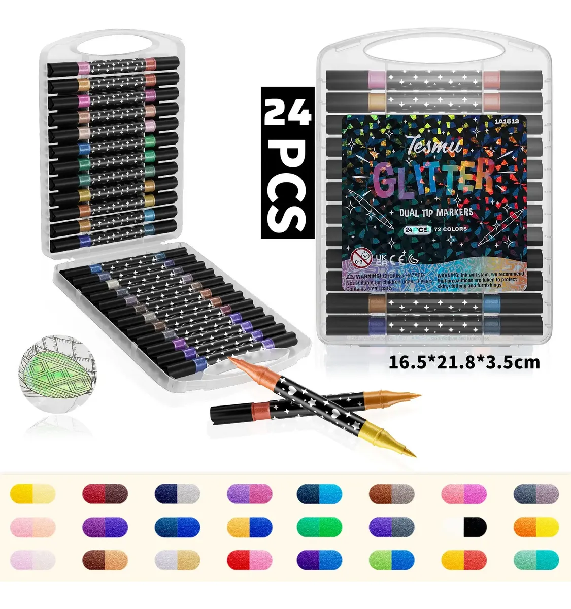 Estuche Marcadores Glitter Doble Punta X 24 Piezas - Imagen 3