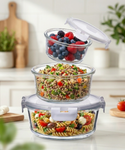 Set Tupper x 3 Vidrio con tapa de Silicona