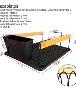 Escurridor Seca Platos De Acero Negro Ym04 - Imagen 5