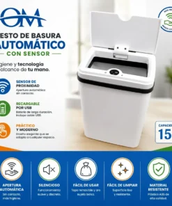 Cesto De Basura Automático Om 15l Recargable Usb Blanco - Imagen 3