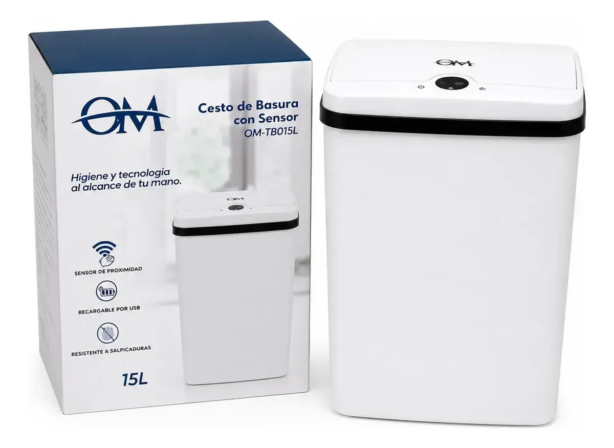 Cesto De Basura Automático Om 15l Recargable Usb Blanco - Imagen 6