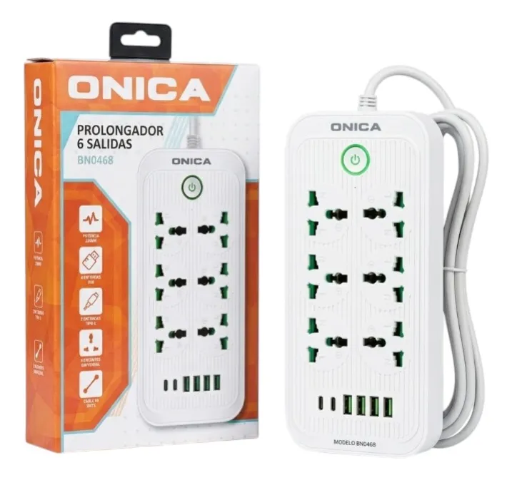 Zapatilla Prolongador Alargue Onica 6 Tomas 4 Usb + 2 Usb Tipo C
