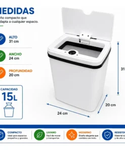Cesto De Basura Automático Om 15l Recargable Usb Blanco - Imagen 5