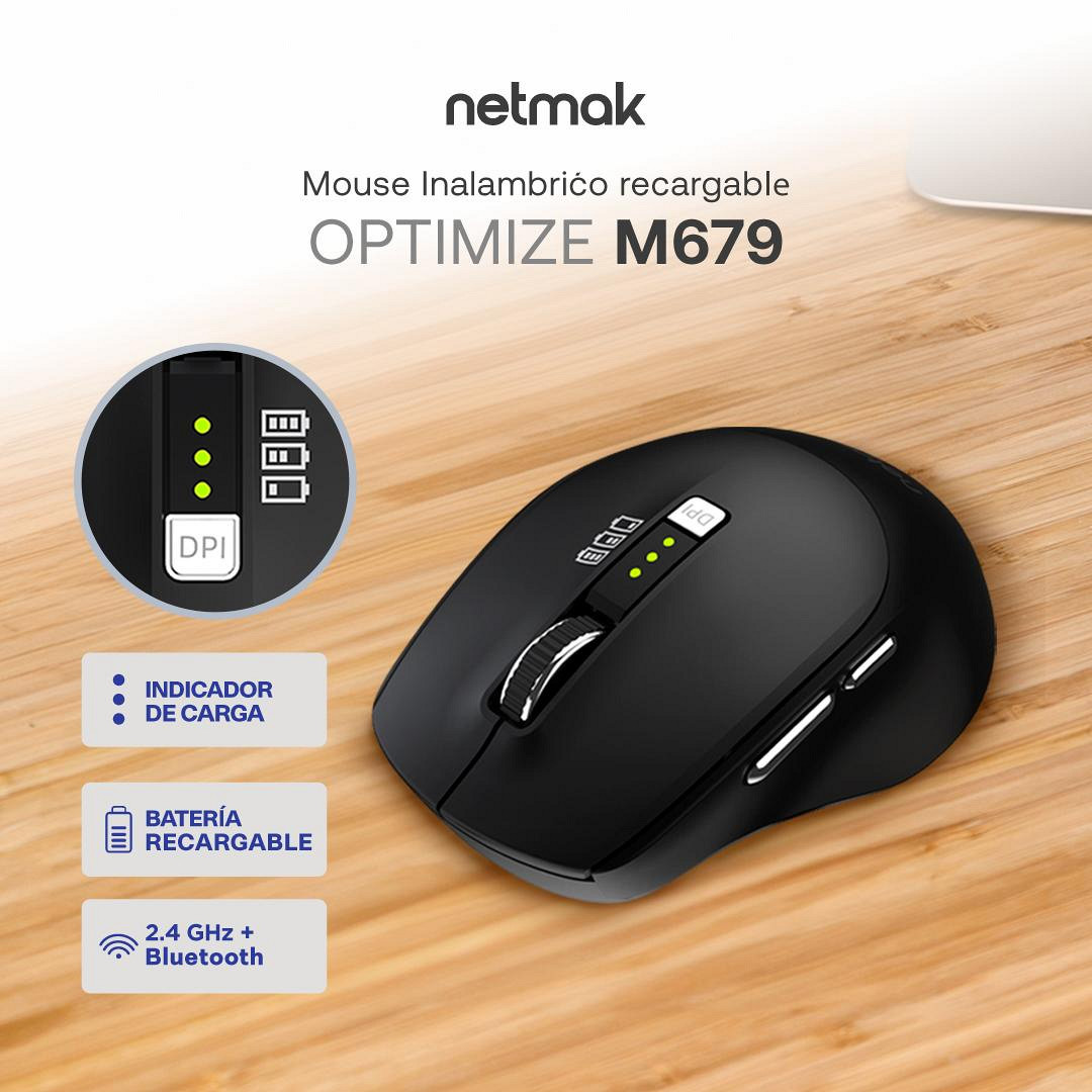 Mouse Inalambrico BT con indicador de Carga Negro 679 Netmak - Imagen 3