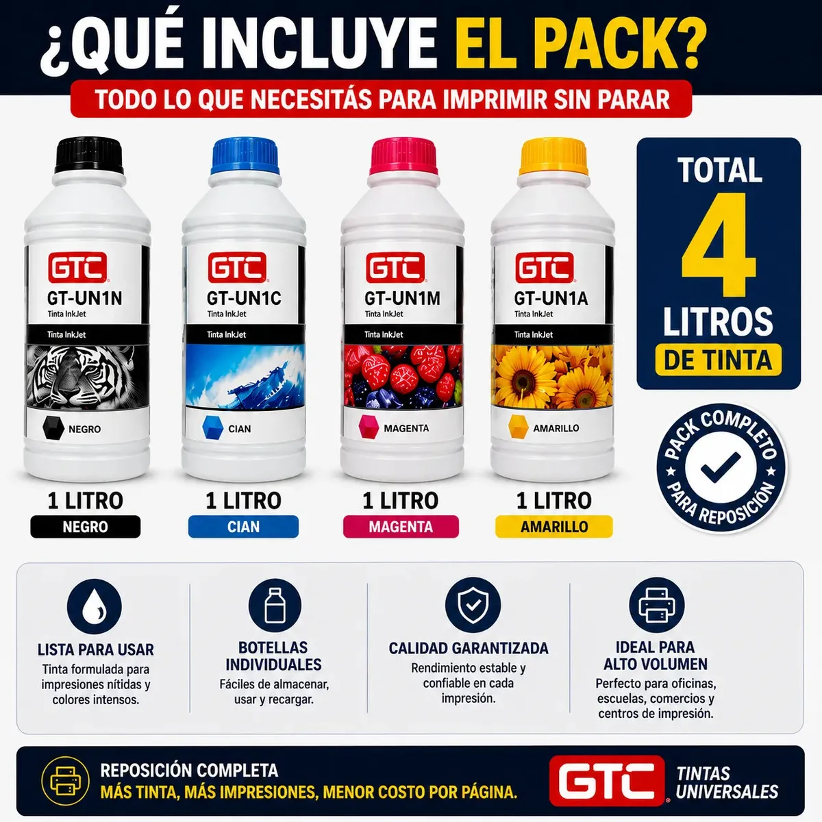 Pack X 4 Tintas x 1 Litro Universal GTC - Imagen 5