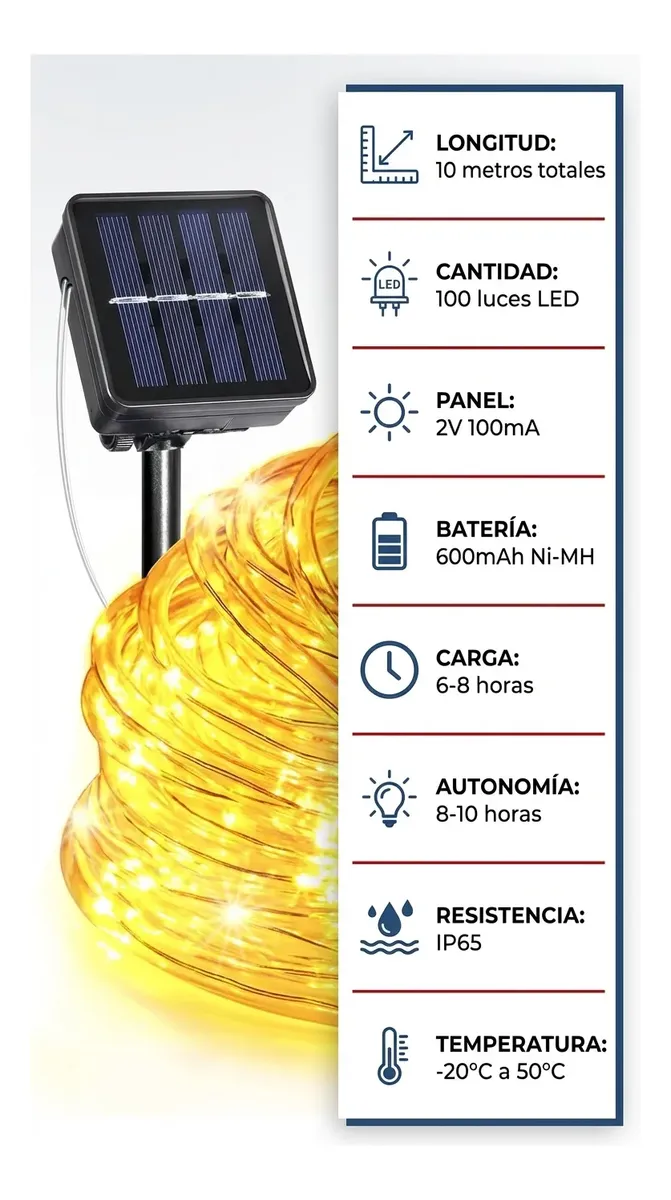 Manguera Solar Luz Led 10 Metros Flores Calida - Imagen 6