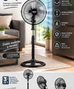 Alternative view of Ventilador De Pie 10" 3 En 1 60w Rejilla Y Aspa Metalicas Negro