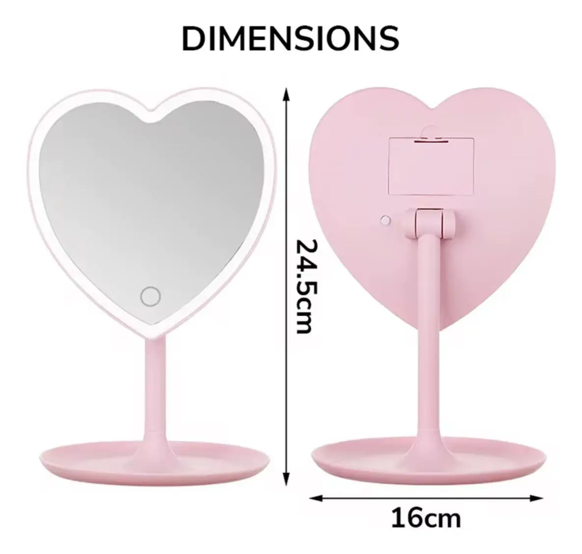 Espejo Corazon Con Luz Led Tactil A Pilas Suono Violeta - Imagen 6