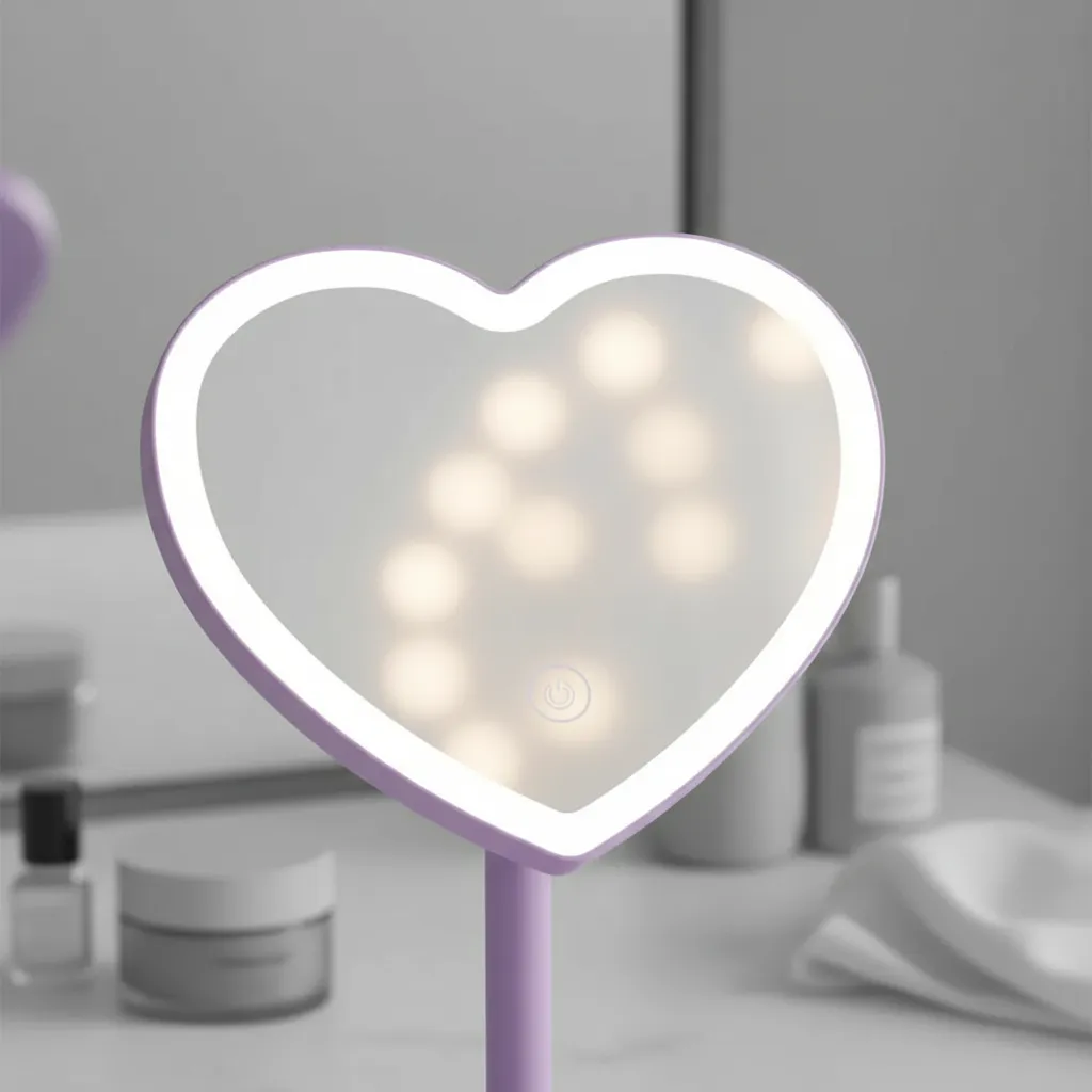 Espejo Corazon Con Luz Led Tactil A Pilas Suono Violeta - Imagen 4