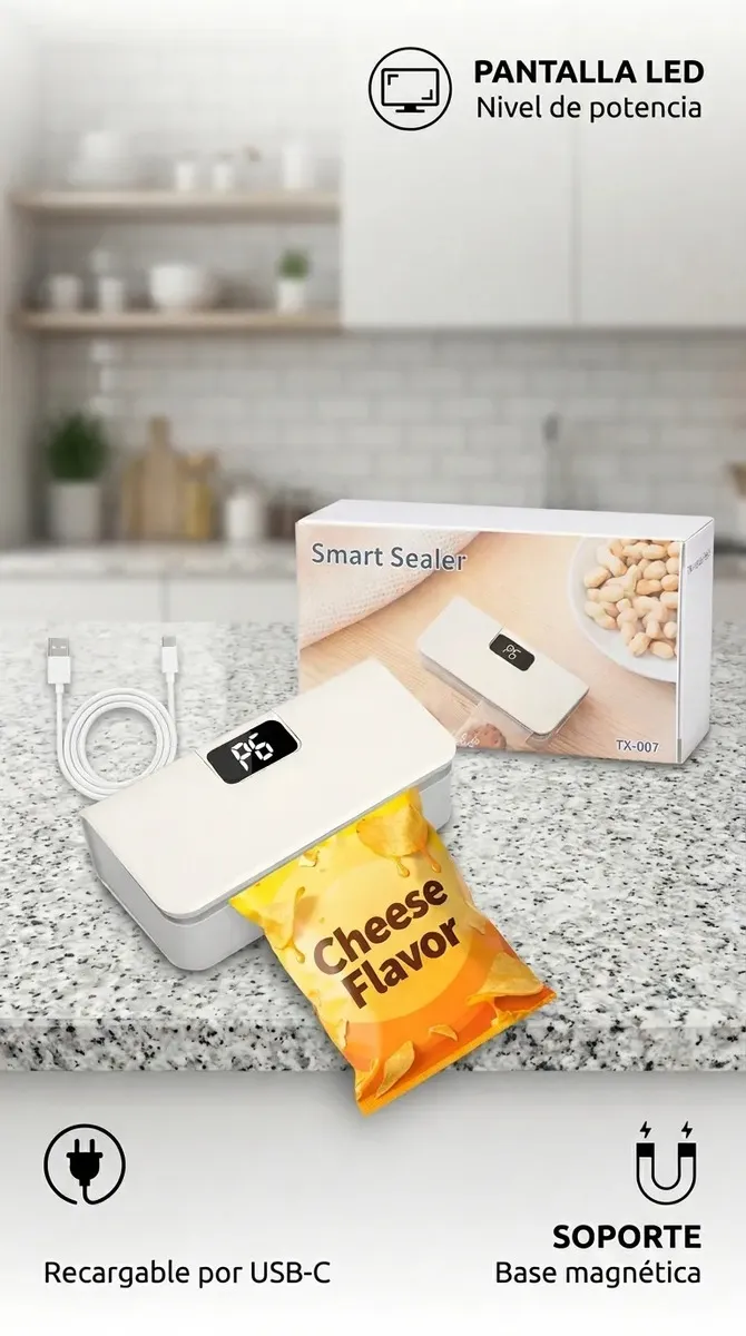 Mini Selladora Bolsa Portatil Recargable con Iman 747 - Imagen 2