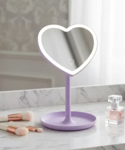 Espejo Corazon Con Luz Led Tactil A Pilas Suono Violeta - Imagen 3