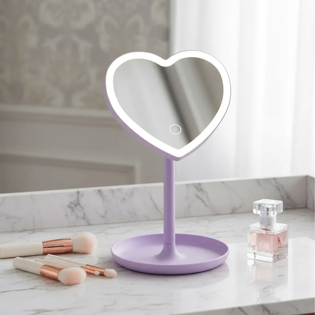Espejo Corazon Con Luz Led Tactil A Pilas Suono Violeta - Imagen 3