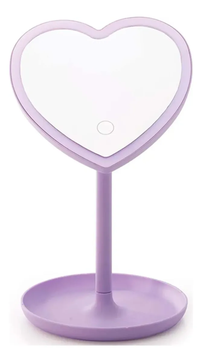 Espejo Corazon Con Luz Led Tactil A Pilas Suono Violeta - Imagen 2